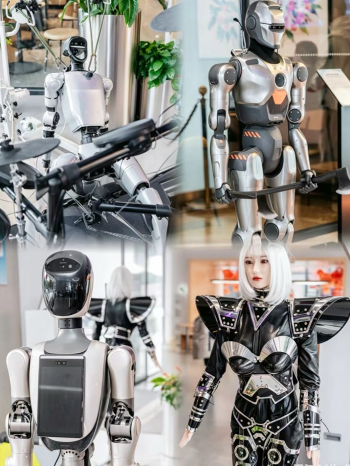Humanoid robots on show at a Hangzhou future-technology centre